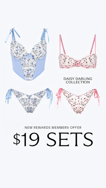 A clean, high-contrast 9:16 layout showcasing two lingerie sets side-by-side with a clear price incentive for reward members.